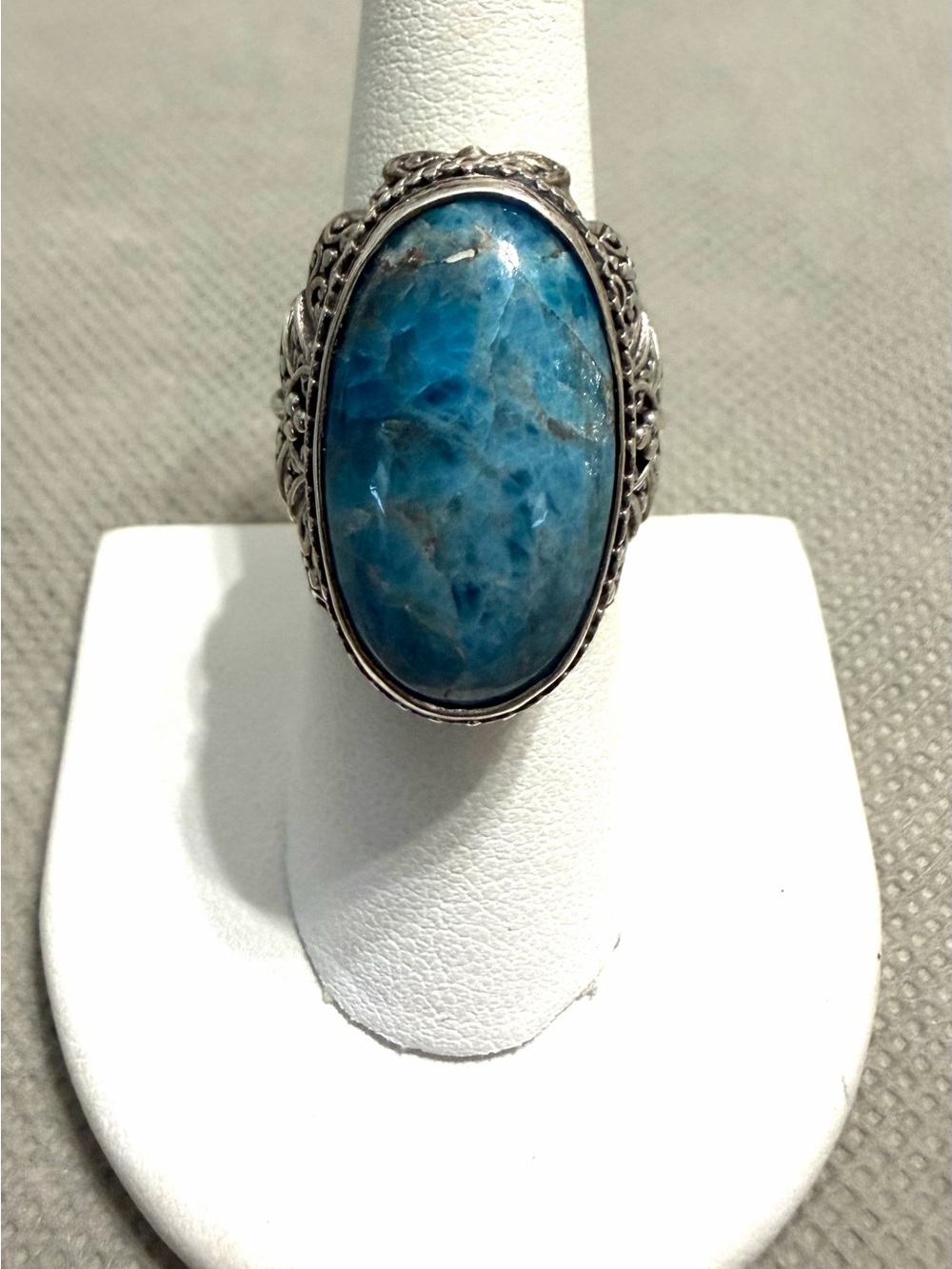Sarda Sterling Silver Blue Apatite Filigree Ring